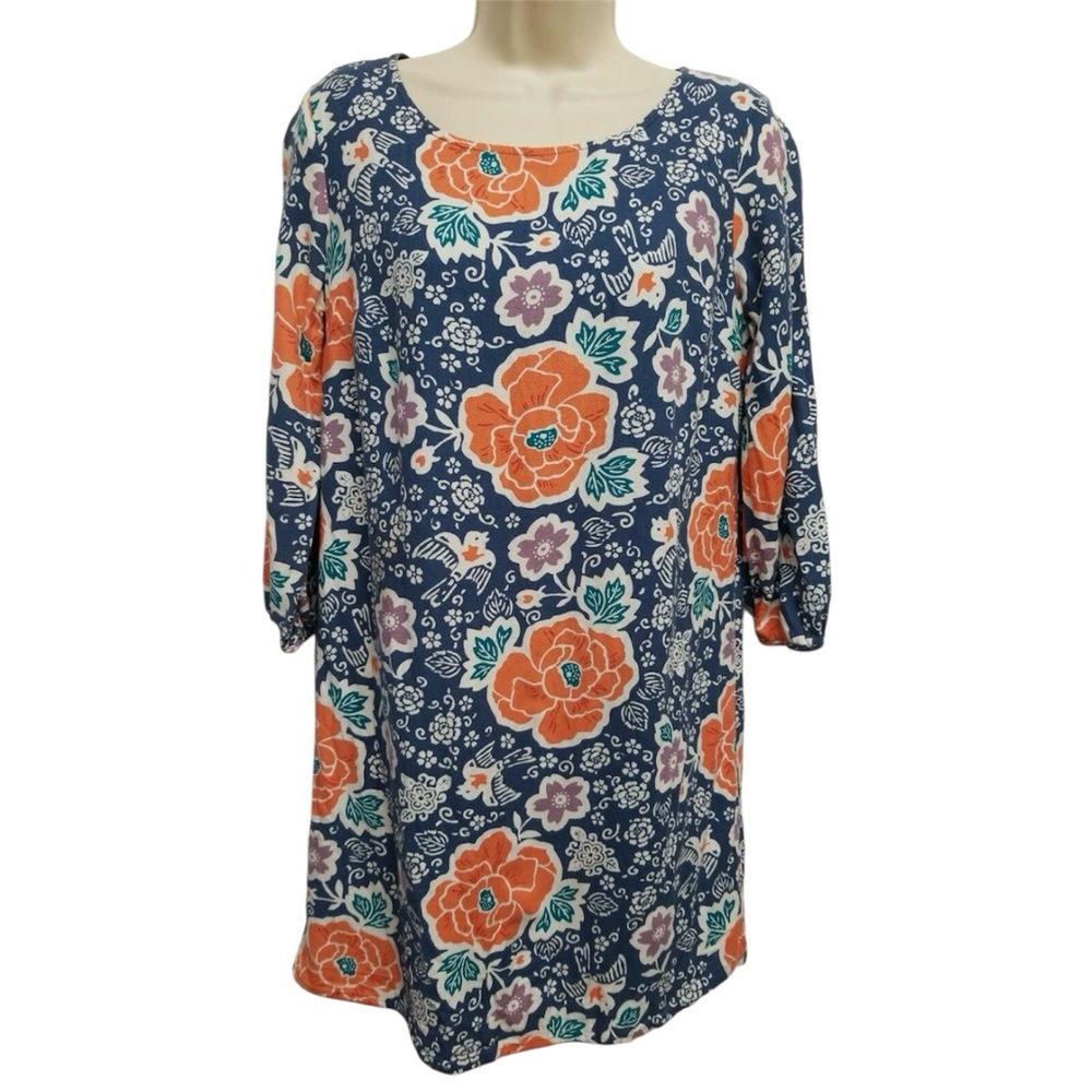 Old Navy Women's Orange Blue Floral Birds Sleeved Dress Size M
